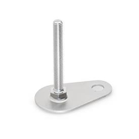 GN 43 Inch Thread, Stainless Steel AISI 304 Leveling Feet, Tapped Socket or Threaded Stud Type, with Mounting Hole, Teardrop Shape Type (Base): D0 - Without rubber pad / cap<br />Version (Stud / Socket): S - Without nut, external hex at the bottom