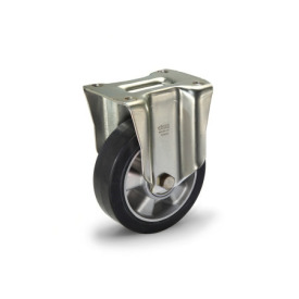 EN 22875 Steel Medium Duty Casters, Rubber Wheel Tread, Aluminum Wheel Core, Medium Version Bearing type: K - Annular ball bearing<br />Bracket type: B - Rigid bracket<br />Coding: M - Medium version<br />Bracket material: ST - Steel sheet metal