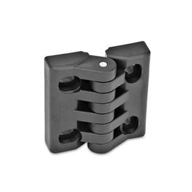 EN 151.4 Technopolymer Plastic Hinges, Adjustable, with Slotted Holes Type: HB - Horizontal and vertical slots