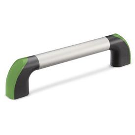 EN 767.1 Aluminum Tubular Handles, Anodized Tube, Ergostyle® Color of the end cap: DGN - Green, RAL 6017, shiny finish