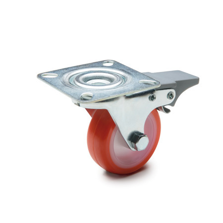 EN 22880 Steel Light Duty Casters, Polyurethane Wheel Tread, Polyamide Wheel Core, Light Version Bearing type: G - Friction bearing
Bracket type: LF - Swivel bracket with mounting plate, with total lock brake
Coding: L - Light version
Bracket material: ST - Steel sheet metal