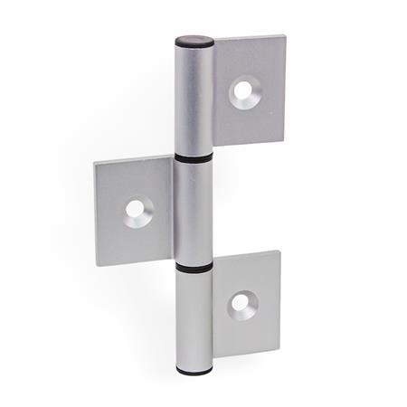 GN 2295 Aluminum Triple Winged Hinges, for Profile Systems / Panel Elements Type: A - Exterior hinge wings
Identification : C - With countersunk holes
Bildzuordnung: 125