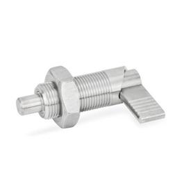 GN 612 Stainless Steel Cam Action Indexing Plungers, Lock-Out Type: AK - Without plastic sleeve, with lock nut<br />Material: NI - Stainless steel