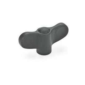EN 634 Technopolymer Plastic Wing Nuts, with Brass Tapped Through Insert , Ergostyle® Color of the cover cap: DSG - Black-gray, RAL 7021, matte finish