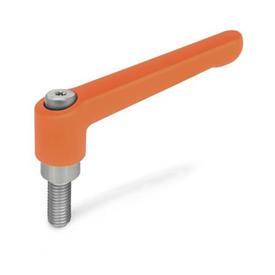 GN 300.1 Zinc Die-Cast Adjustable Levers, Threaded Stud Type, with Stainless Steel Components Color: OS - Orange, RAL 2004, textured finish