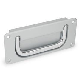 GN 425.8 Steel / Stainless Steel Folding Handles, with Zinc die-cast Recessed Tray Material handle: CR - Steel, chrome plated finish<br />Finish tray: SR - Silver, RAL 9006, textured finish