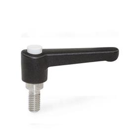 WN 304.1 Nylon Plastic Straight Adjustable Levers with Push Button, Threaded Stud Type, with Stainless Steel Components Lever color: SW - Black, RAL 9005, textured finish<br />Push button color: G - Gray, RAL 7035