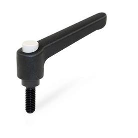WN 303 Nylon Plastic Adjustable Levers with Push Button, Threaded Stud Type, with Blackened Steel Components Lever color: SW - Black, RAL 9005, textured finish<br />Push button color: G - Gray, RAL 7035