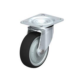 L-PATH Rodajas giratorias con estampado de acero zincado con rueda de caucho gris de servicio medio, con placa de montaje  Type: K-FK - Cojinete de bolas con protección anti-hilos