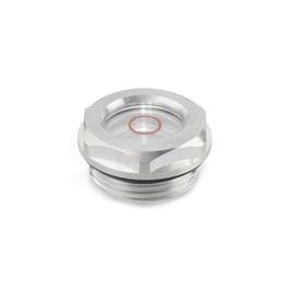 GN 744 Mirillas de líquido, de aluminio / plástico cristal transparente Tipo: C - Con anillo de marcado rojo (solo d<sub>1</sub> = 11 / 14 / 18 / 24 mm)