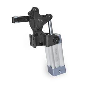 GN 962 Steel Heavy Duty Pneumatic Toggle Clamps, with Vertical Mounting Base, with Magnetic Piston Type: APV - Clamping arm with slotted hole, with two flanged washers