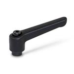Plastic Adjustable Levers, Tapped or Plain Bore Type, with Blackened Steel Components