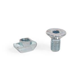 GN 968 Steel T-Nut Assemblies, for 30 / 40 / 45 mm Profile Systems Type: B - Countersunk screw DIN 7991