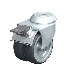  LMDA-TPA Rodajas giratorias de acero de servicio ligero, con ruedas gemelas de caucho termoplástico y ajuste con agujero para perno, serie de soportes estándar Type: G-FI - Cojinete liso con freno «stop-fix»