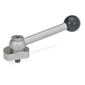 GN 918.5 Stainless Steel Eccentrical Cam Units, Radial Clamping, with Threaded Bolt Type: KV - With ball lever, angular (serrations)<br />Clamping direction: R - By clockwise rotation (drawn version)