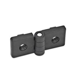 EN 159 Technopolymer Plastic Hinges, for Profile Systems Color: SW - Black, matte finish<br />Identification no.: 1 - Without safety adjustable levers