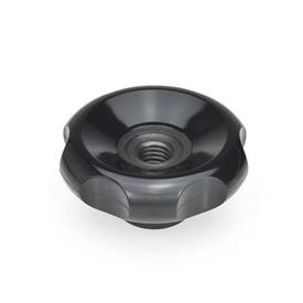 EN 527.1 Boutons de commande à six lobes en technopolymère, alésage traversant ou alésage traversant fileté Type: D - Avec alésage traversant fileté