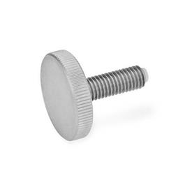 GN 653.10 Stainless Steel Knurled Thumb Screws, Flat Type, with Brass or Plastic Tip Screw material: NI - Stainless steel<br />Werkstoff1: KU - Plastic (Polyacetal POM)