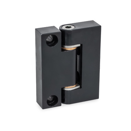 GN 7580 Aluminum Precision Hinges, Bronze Bearing Bushings, Used as Joint Finish: ALS - Anodized finish, black
Inner leaf type: A - Tangential fastening with cylindrical recess
Outer leaf type: C - Radial fastening with cylindrical recess