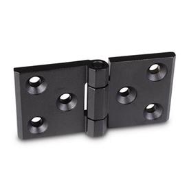 GN 237.3 Stainless Steel Heavy Duty Hinges, with Extended Hinge Wing Type: A - With bores for countersunk screws<br />Finish: SW - Black, RAL 9005, textured finish<br />Scharnierflügel: l3 = l4