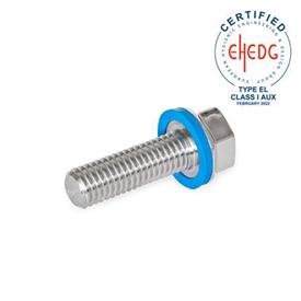 GN 1581 Stainless Steel Hex Head Screws, Hygienic Design Finish: PL - Polished finish (Ra < 0.8 µm)<br />Sealing ring material: E - EPDM
