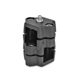 GN 134.7 Aluminum Two-Way Connector Clamps, with Locating Option Type: D - With ball plunger<br />Finish: SW - Black, RAL 9005, textured finish