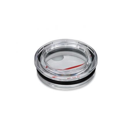 Mirillas de líquido  EN 542: Plástico cristal transparente, sin rosca, con ajuste a presión