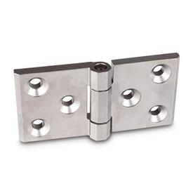 GN 237.3 Stainless Steel Heavy Duty Hinges, with Extended Hinge Wing Type: A - With bores for countersunk screws<br />Finish: GS - Matte shot-blasted finish<br />Scharnierflügel: l3 = l4