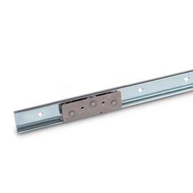 GN 1490 Steel Cam Roller Linear Guide Rail Systems, with Interior Travel Path Type: A3 - With one cam roller carriage with 3 rollers<br />Identification no.: 0 - Without end stop<br />Finish: ZB - Zinc plated, blue passivated finish