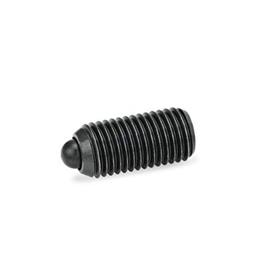 GN 615.4 Posicionadores de muelle de acero / acero inoxidable, con vástago de punta, con hexágono interno Tipo: B - Acero, carga de muelle estándar