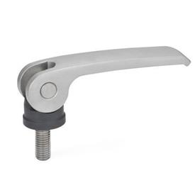GN 927.5 Stainless Steel Clamping Levers with Eccentrical Cam, Threaded Stud Type, with Plastic Contact Plate Type: B - Plastic contact plate without setting nut