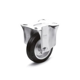 EN 22874 Steel Medium Duty Casters, Rubber Wheel Tread, Steel Sheet Metal Wheel Core, Light Version Bearing type: G - Friction bearing<br />Bracket type: B - Rigid bracket<br />Coding: L - Light version<br />Bracket material: ST - Steel sheet metal