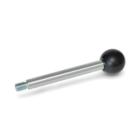 GN 310 Inch Size, Steel Gear Lever Handles, Zinc Plated Type: A - Ball knob DIN 319
Finish: ZB - Zinc plated, blue passivated finish