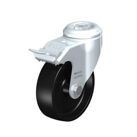  LKRA-POA Rodajas giratorias de acero con rueda de nylon negro, montaje con agujero para perno, serie de soportes de servicio pesado Type: G-FI - Cojinete liso con freno «stop-fix»