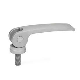 GN 927.7 Stainless Steel Clamping Levers with Eccentrical Cam, with Stainless Steel Contact Plate, Threaded Stud Type Type: B - Stainless steel contact plate without setting nut
