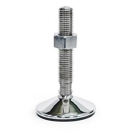 GN 18 Stainless Steel AISI 316L Leveling Feet, FDA Compliant Version (Stud): TK - With nut, wrench flat at the bottom