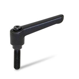 WN 300 Nylon Plastic Adjustable Levers, Threaded Stud Type, with Blackened Steel Components Color: SW - Black, RAL 9005, textured finish