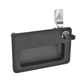 GN 115.10 Zinc Die-Cast Cam Locks, with Gripping Tray Type: SC - With key (Keyed alike)<br />Color: SW - Black, RAL 9005, textured finish<br />Identification no.: 2 - Operation in the illustrated position top right