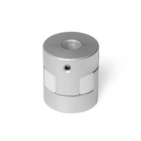 GN 2241 Aluminum Elastomer Jaw Couplings, Hub with Set Screw, with Metric-Inch Bores Bore code: B - Without keyway<br />Hardness: WS - 92 Shore A, white
