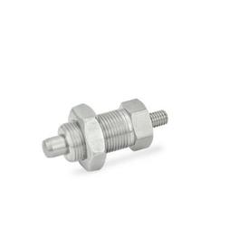 GN 617 Stainless Steel Indexing Plungers, with Plastic Knob, Non Lock-Out Material: NI - Stainless steel<br />Type: GK - With threaded stem, with lock nut
