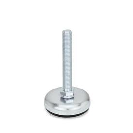 GN 30 Steel Sheet Metal Leveling Feet, Tapped Socket or Threaded Stud Type, with Rubber Pad Type (Base): A1 - Steel, zinc plated, rubber pad inlay, black<br />Version (Stud / Socket): S - Without nut, external hex at the bottom