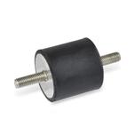 Rubber Vibration Isolation Mounts, Cylindrical Type, with Stainless Steel Components, with 2 Threaded Studs