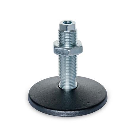 5/8-11 Thread Size Without Nut 2.95 Thread Length 2.36 Base Diameter 2.95 Thread Length Inc. 2.36 Base Diameter Winco 10T75R47/A Series GN 340.5 Stainless Steel Leveling Mount with Black Rubber Pad Inlay Inch Size J.W Shot-Blast Finish 