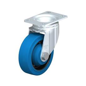  L-POEV Steel Medium Duty Rubber Wheel Swivel Casters, with Plate Mounting Type: K-SB-FK - Ball bearing with blue wheel, with thread guard