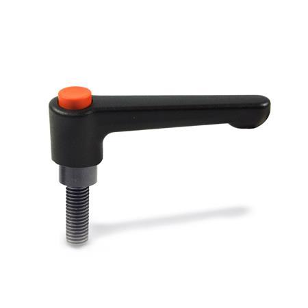 GN 304 Zinc Die-Cast Straight Adjustable Levers, with Push Button, Threaded Stud Type, with Steel Components 