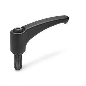 EN 602 Zinc Die-Cast Adjustable Levers, Ergostyle®, Threaded Stud Type, with Steel Components Color: SW - Black, RAL 9005, textured finish