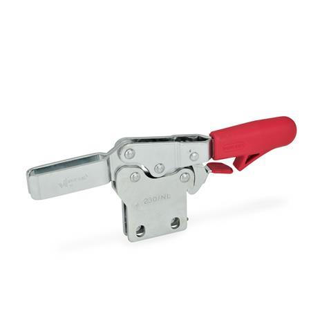 GN 820.4 Steel Horizontal Acting Toggle Clamps, with Safety Hook, with Vertical Mounting Base Type: NL - U-bar version, with two flanged washers