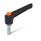 WN 303.2 Plastic Adjustable Levers, with Push Button, Threaded Stud Type, with Zinc Plated Steel Components Lever color: SW - Black, RAL 9005, textured finish
Push button color: O - Orange, RAL 2004