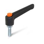 Plastic Adjustable Levers, with Push Button, Threaded Stud Type, with Zinc Plated Steel Components