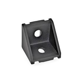 GN 961 Aluminum Angle Brackets, for 30 / 40 mmm Profile Systems, for Slot Widths 6 / 8 mm, Assembly with Roll-In T-Slot Nuts GN 506 Type: A - Without assembly set, without cover cap<br />Finish: SW - Black, RAL 9005, textured finish
